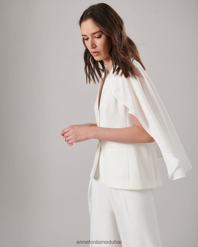 ملابس عبد اللطيف Anne Fontaine نحيف سترة Myliane سترة كريب بلا أكمام مع الرأس أبيض T622DL400