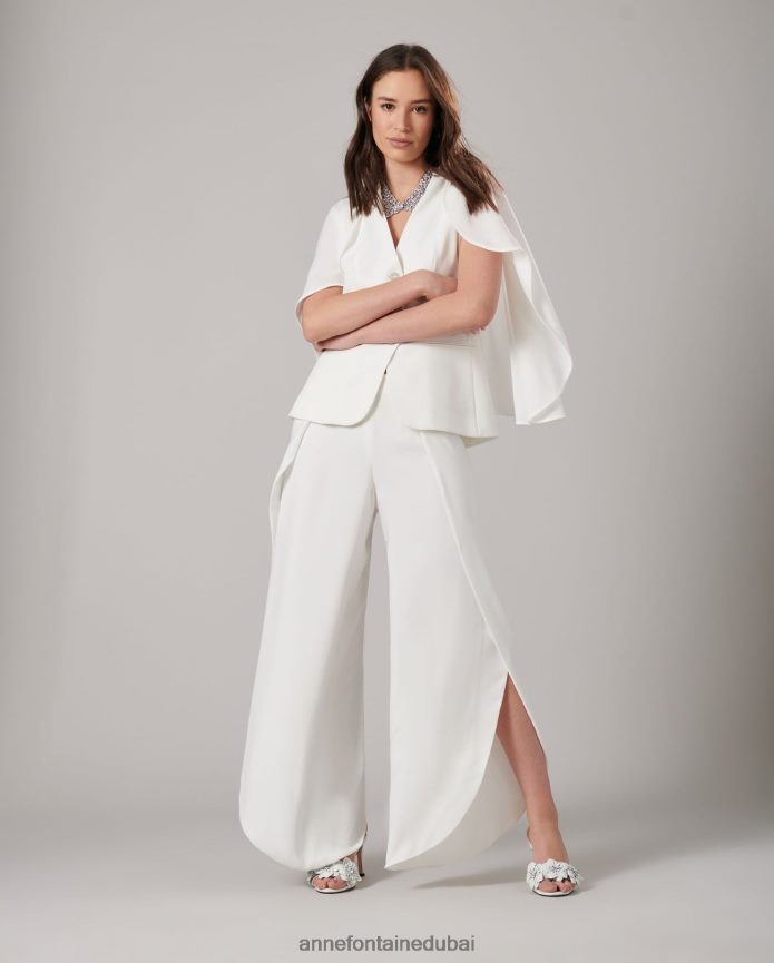 ملابس عبد اللطيف Anne Fontaine نحيف سترة Myliane سترة كريب بلا أكمام مع الرأس أبيض T622DL400