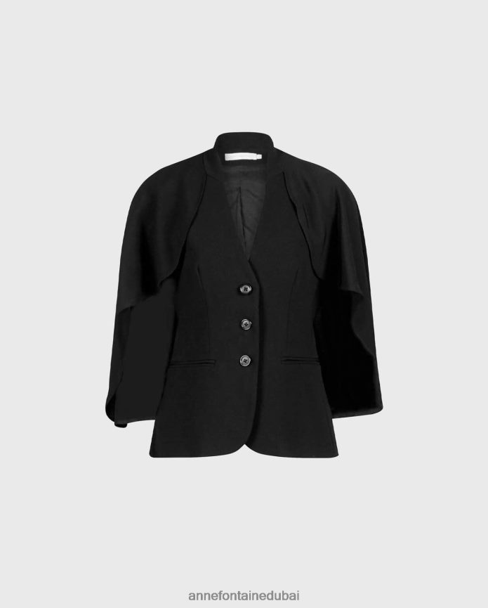 ملابس عبد اللطيف Anne Fontaine نحيف سترة Myliane سترة من الكريب مع عباءة انسيابية أسود T622DL417
