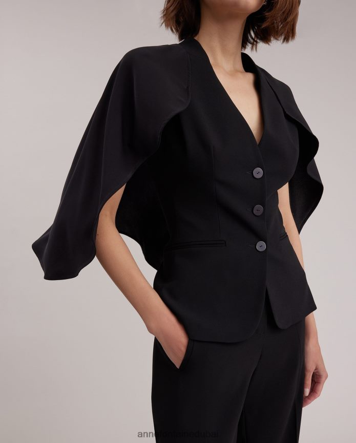 ملابس عبد اللطيف Anne Fontaine نحيف سترة Myliane سترة من الكريب مع عباءة انسيابية أسود T622DL417