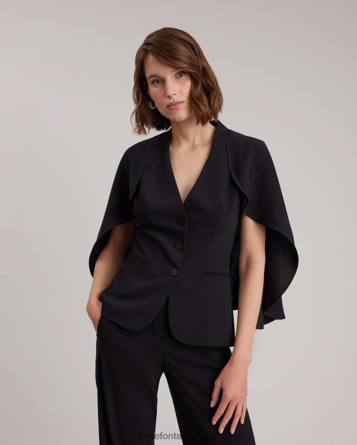 ملابس عبد اللطيف Anne Fontaine نحيف سترة Myliane سترة من الكريب مع عباءة انسيابية أسود T622DL417