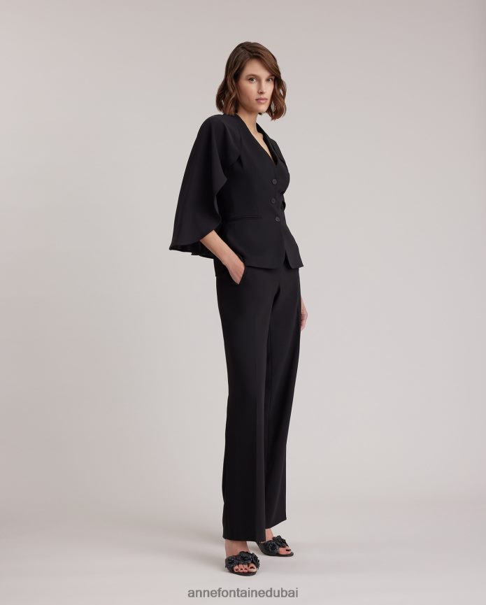 ملابس عبد اللطيف Anne Fontaine نحيف سترة Myliane سترة من الكريب مع عباءة انسيابية أسود T622DL417