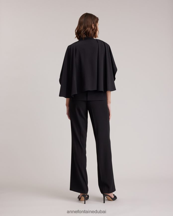 ملابس عبد اللطيف Anne Fontaine نحيف سترة Myliane سترة من الكريب مع عباءة انسيابية أسود T622DL417