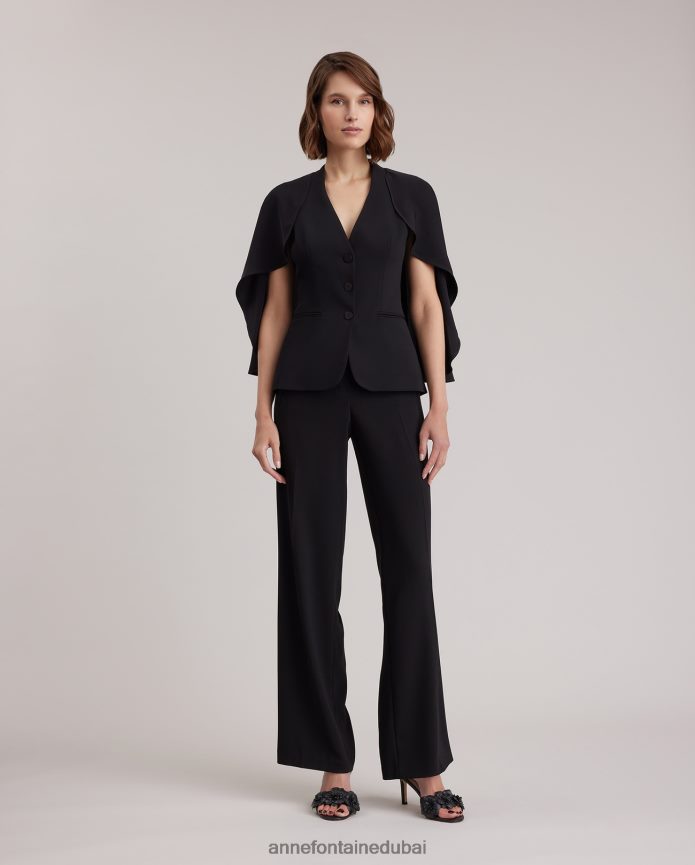 ملابس عبد اللطيف Anne Fontaine نحيف سترة Myliane سترة من الكريب مع عباءة انسيابية أسود T622DL417