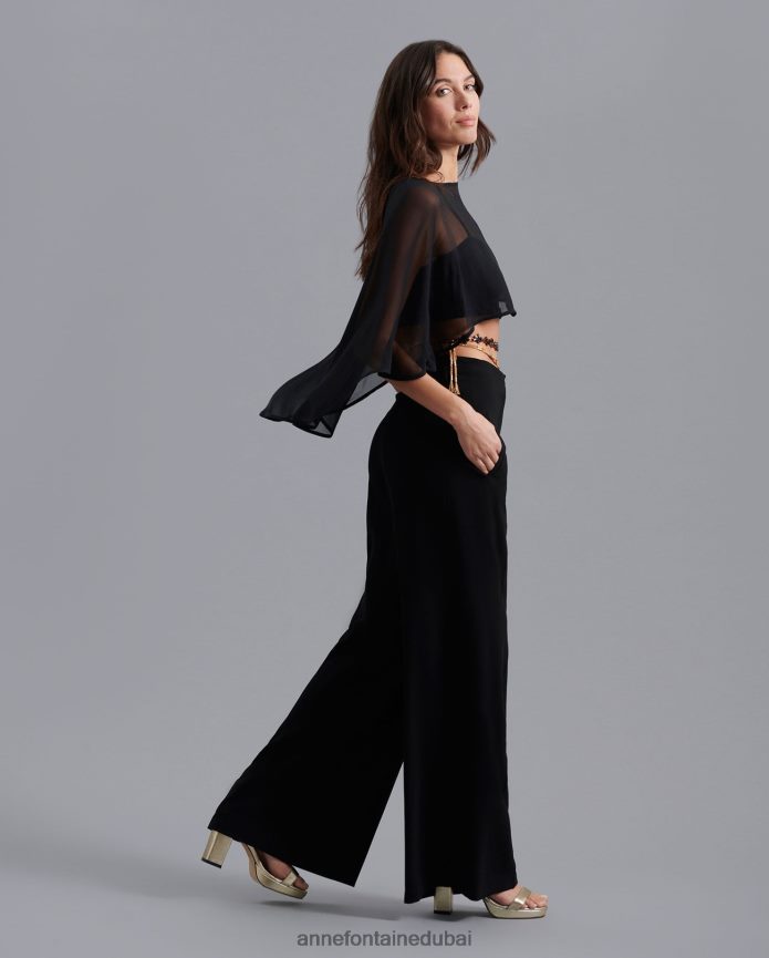 ملابس عبد اللطيف Anne Fontaine نحيف Mythe كيب الحرير الشيفون عالية ومنخفضة الرأس أسود T622DL207