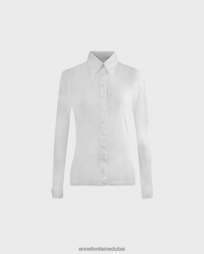 ملابس عبد اللطيف Anne Fontaine نحيف قميص Nuage قميص بياقة وأكمام طويلة مع أزرار أكمام أبيض T622DL141