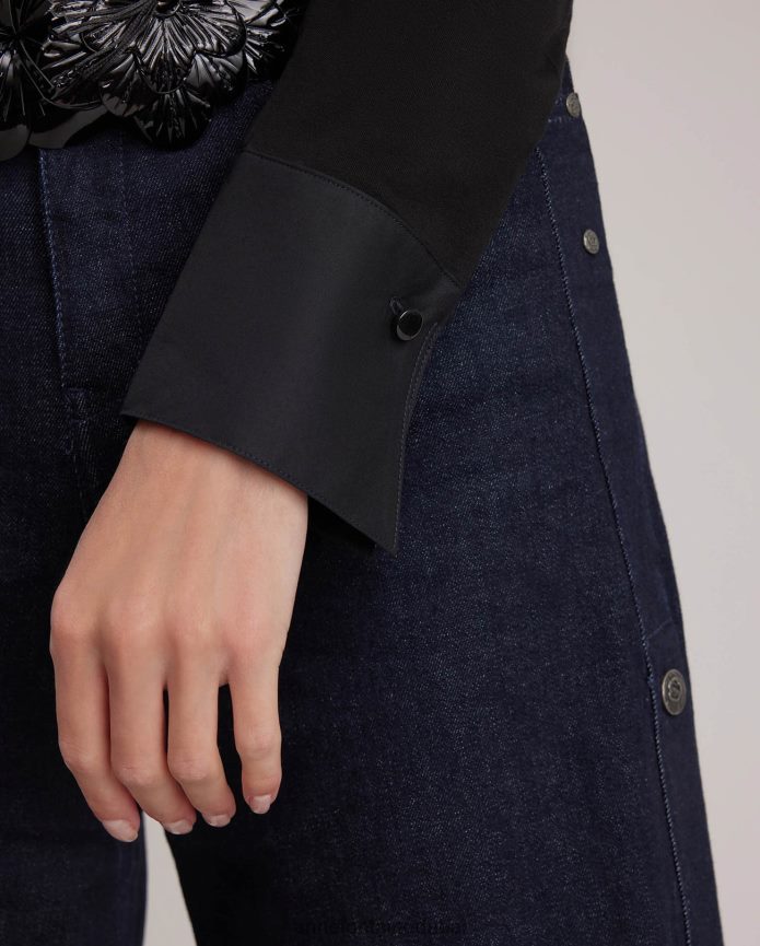 ملابس عبد اللطيف Anne Fontaine نحيف قميص Nuage قميص بياقة وأكمام طويلة مع أزرار أكمام أسود T622DL187