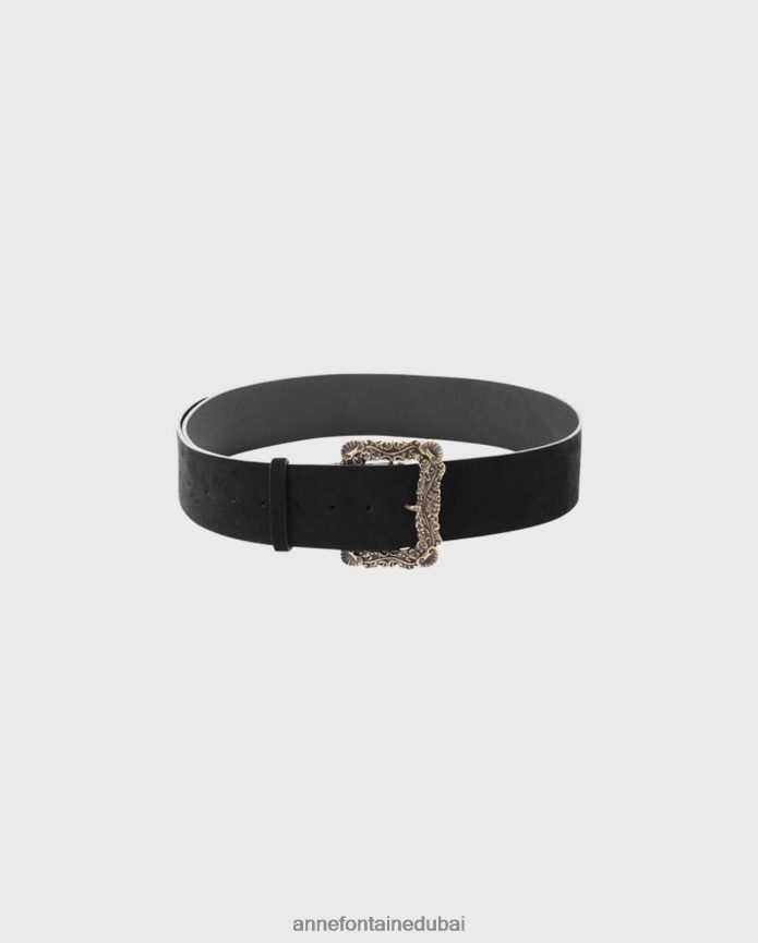 مُكَمِّلات عبد اللطيف Anne Fontaine نحيف حزام Oconor من جلد الغزال مع لمسة نهائية عتيقة الذهب الأسود T622DL664