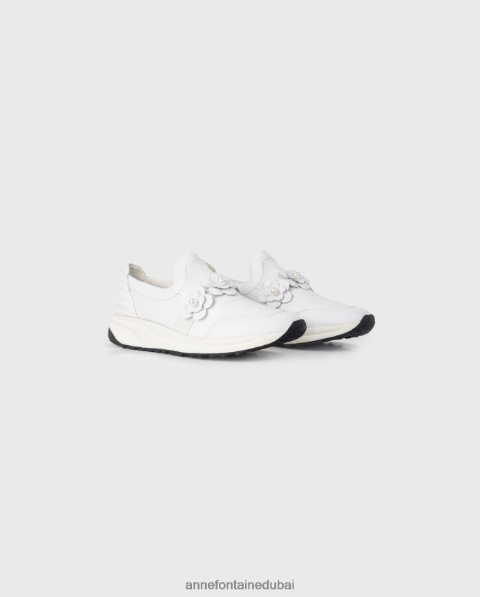 أحذية عبد اللطيف Anne Fontaine نحيف حذاء رياضي من Owell سهل الارتداء مع تفاصيل الزهور أبيض T622DL2