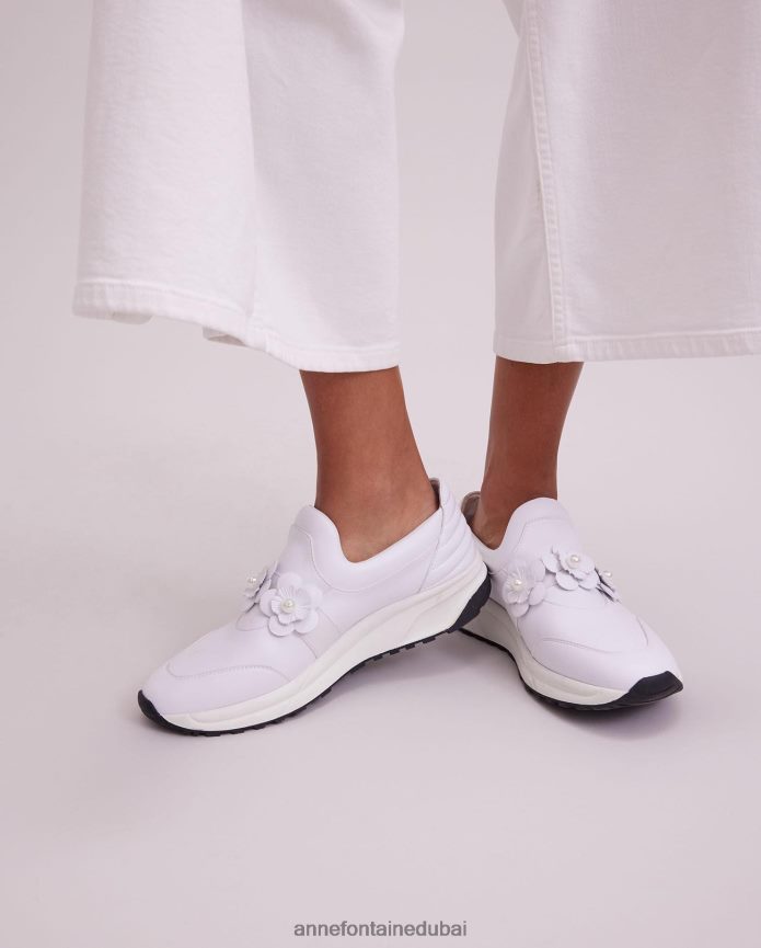أحذية عبد اللطيف Anne Fontaine نحيف حذاء رياضي من Owell سهل الارتداء مع تفاصيل الزهور أبيض T622DL2