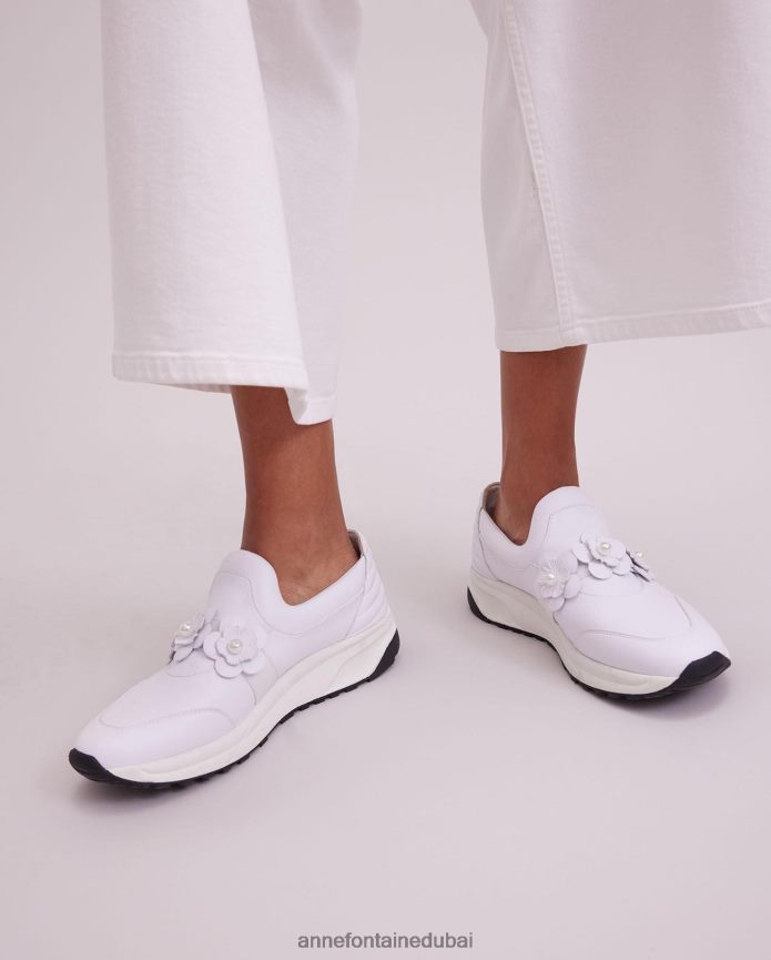 أحذية عبد اللطيف Anne Fontaine نحيف حذاء رياضي من Owell سهل الارتداء مع تفاصيل الزهور أبيض T622DL2