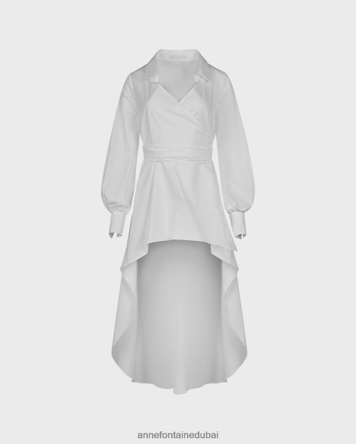 ملابس عبد اللطيف Anne Fontaine نحيف قميص ملفوف من Panisse بحاشية عالية ومنخفضة أبيض T622DL154