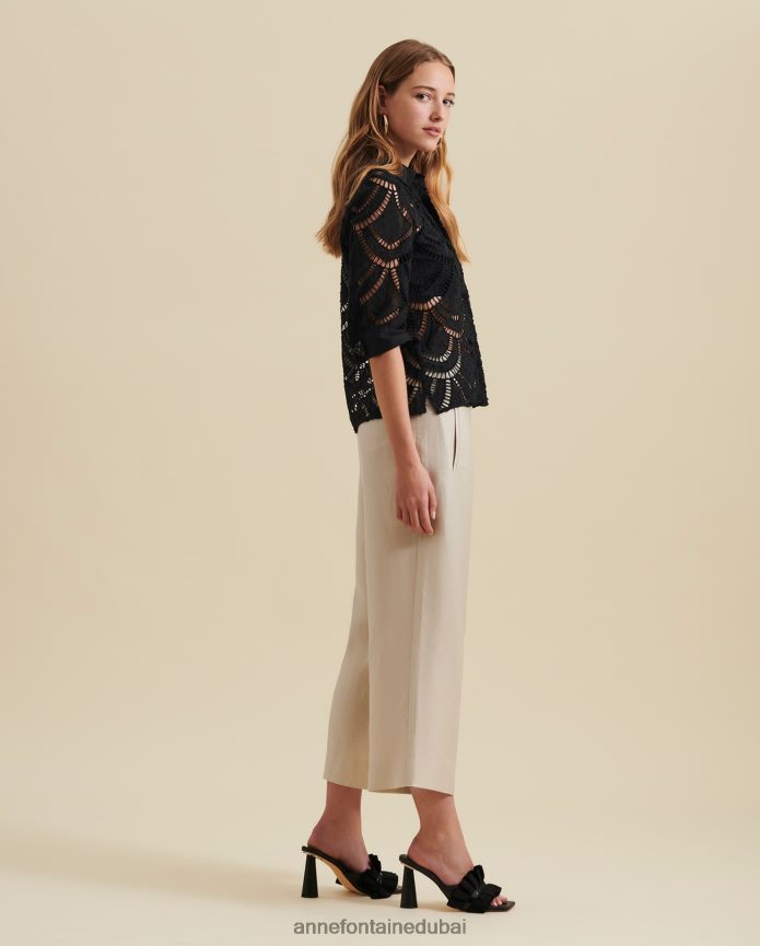 ملابس عبد اللطيف Anne Fontaine نحيف قميص Peio ذو فتحات وأكمام أكمام فرنسية أسود T622DL180