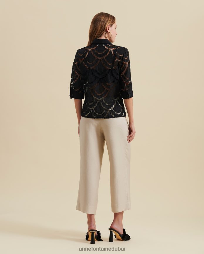 ملابس عبد اللطيف Anne Fontaine نحيف قميص Peio ذو فتحات وأكمام أكمام فرنسية أسود T622DL180