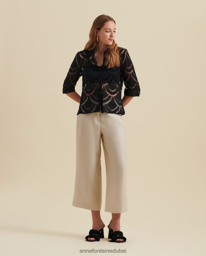 ملابس عبد اللطيف Anne Fontaine نحيف قميص Peio ذو فتحات وأكمام أكمام فرنسية أسود T622DL180