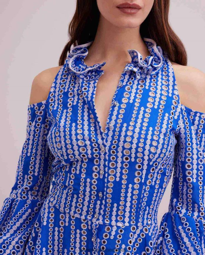 ملابس عبد اللطيف Anne Fontaine نحيف فستان Printemps وفستان ذو كتف بارد ابيض ازرق T622DL69