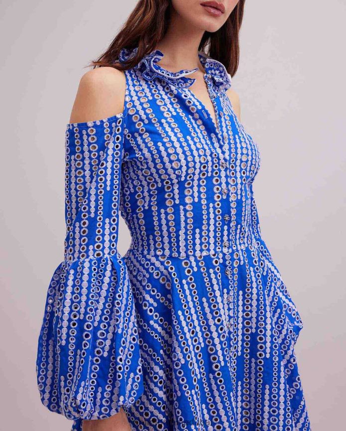 ملابس عبد اللطيف Anne Fontaine نحيف فستان Printemps وفستان ذو كتف بارد ابيض ازرق T622DL69