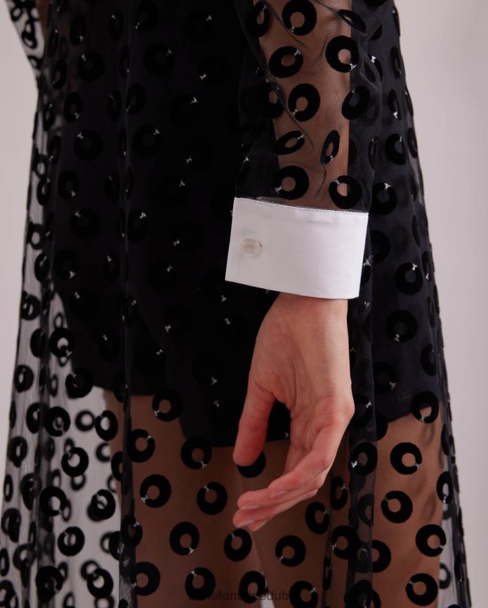 ملابس عبد اللطيف Anne Fontaine نحيف فستان السيناريو فستان شبكي شفاف مطرز بدوائر مخملية أسود T622DL100