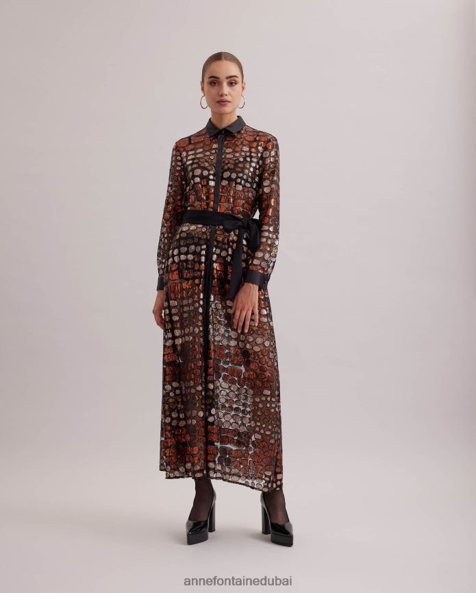 ملابس عبد اللطيف Anne Fontaine نحيف فستان سافانتي فستان طويل شبكي شفاف مطرز بالترتر ومزين بتفاصيل من الحرير أسود T622DL101