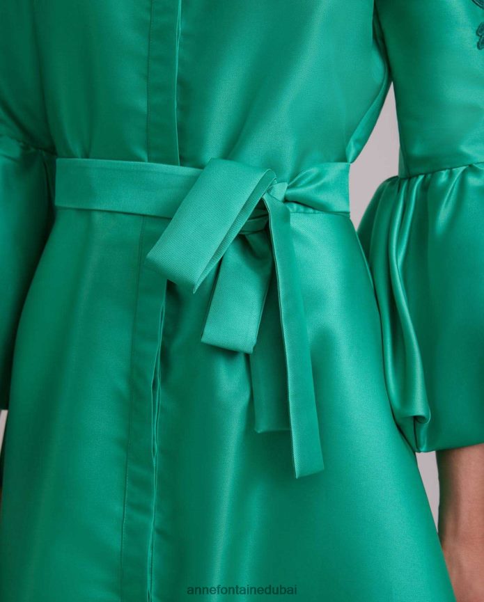 ملابس عبد اللطيف Anne Fontaine نحيف فستان كومتيس فستان طويل من الساتان بأكمام منتفخة من الدانتيل نعناع T622DL109