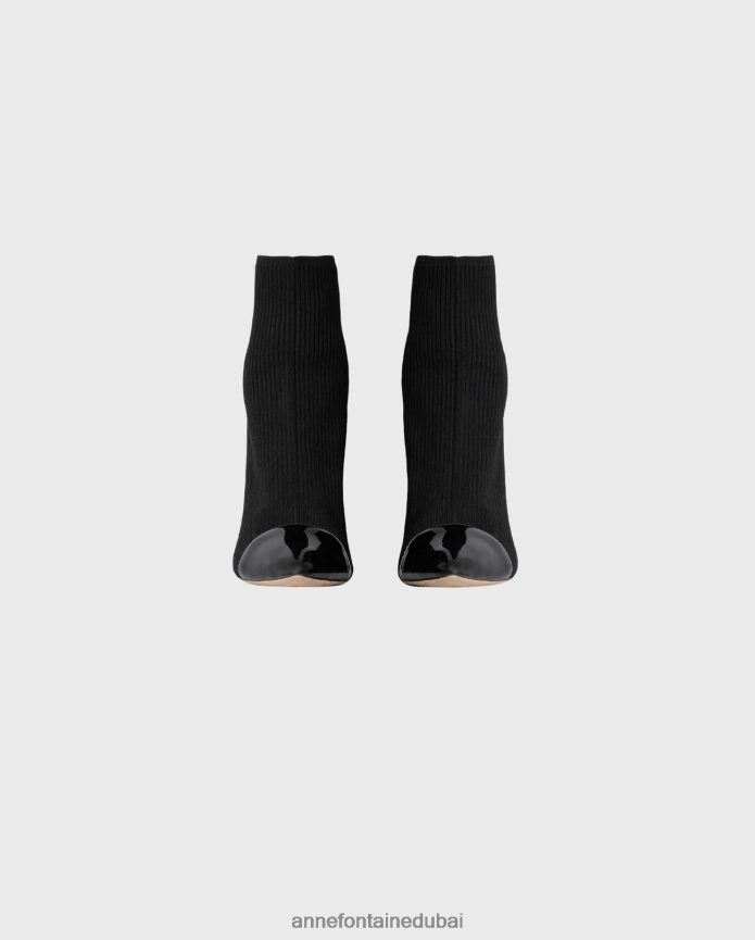 أحذية عبد اللطيف Anne Fontaine نحيف حذاء جودي بوت ذو جورب مضلع مع تفاصيل جلدية أسود T622DL10