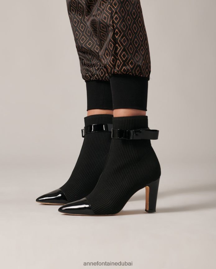 أحذية عبد اللطيف Anne Fontaine نحيف حذاء جودي بوت ذو جورب مضلع مع تفاصيل جلدية أسود T622DL10