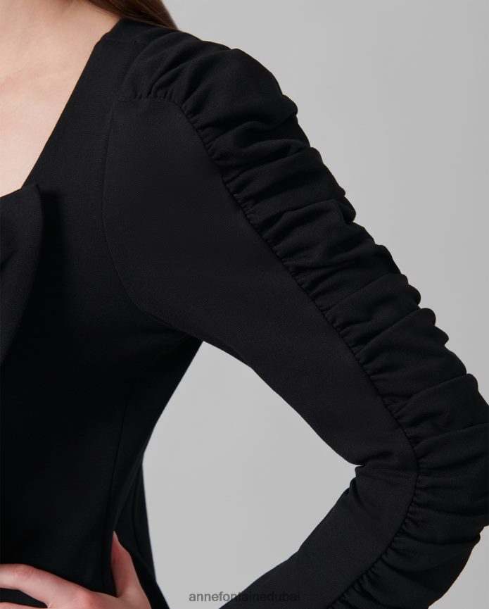 ملابس عبد اللطيف Anne Fontaine نحيف فستان سيمفوني فستان طويل الأكمام مع أقواس بيان أسود T622DL113