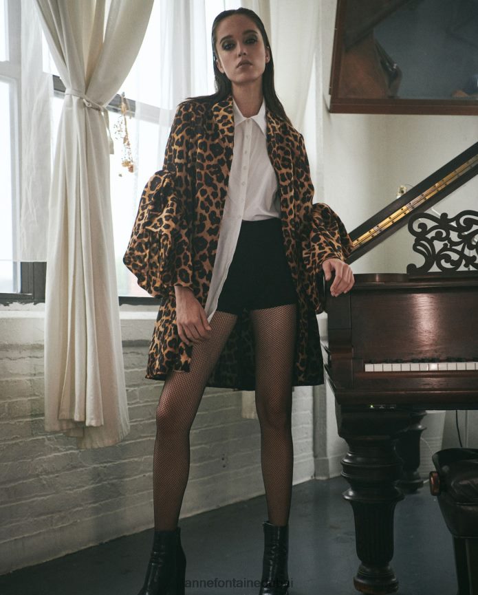 ملابس عبد اللطيف Anne Fontaine نحيف فستان ليلياد، سترة بطبعة الفهد وأكمام من التوليب أسود T622DL114