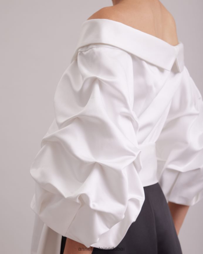 ملابس عبد اللطيف Anne Fontaine نحيف فستان دراما طويل وفستان من الساتان بياقة مدببة أسود/أبيض T622DL119