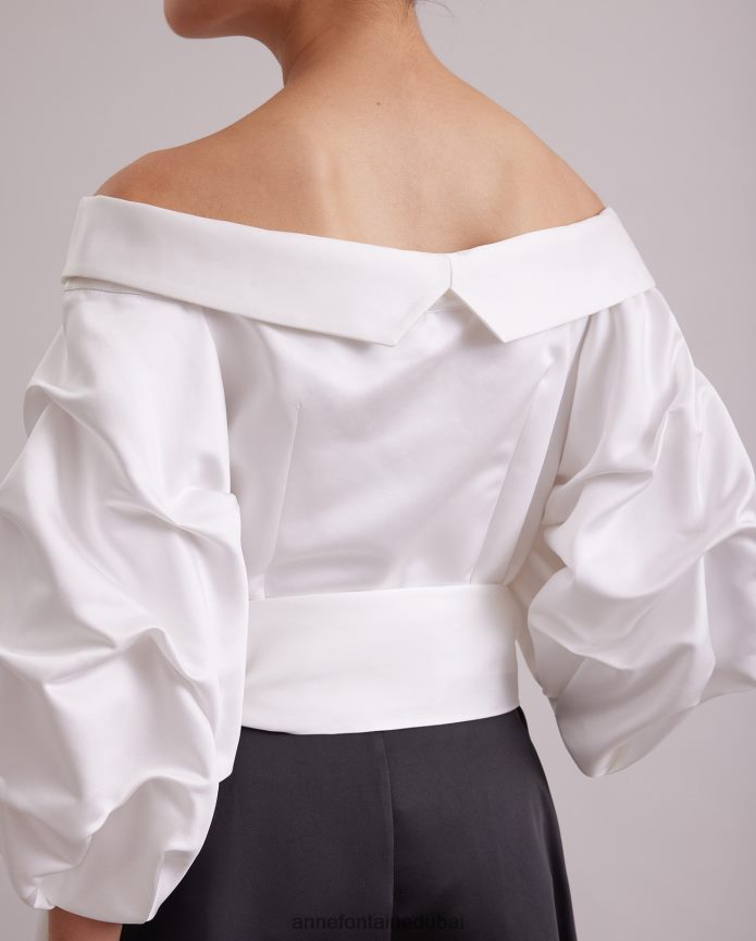 ملابس عبد اللطيف Anne Fontaine نحيف فستان دراما طويل وفستان من الساتان بياقة مدببة أسود/أبيض T622DL119