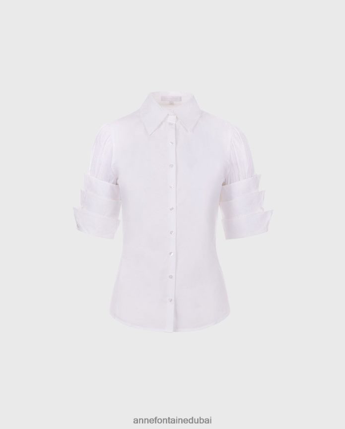 ملابس عبد اللطيف Anne Fontaine نحيف إنزا قميص قميص البوبلين مع لهجة ثلاثة الأصفاد أبيض T622DL123