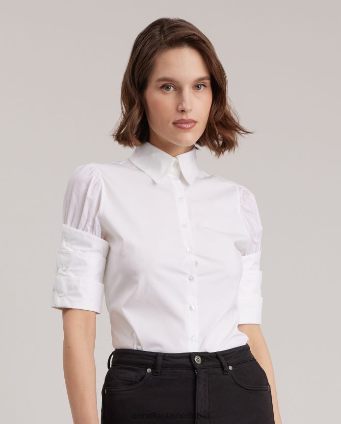 ملابس عبد اللطيف Anne Fontaine نحيف إنزا قميص قميص البوبلين مع لهجة ثلاثة الأصفاد أبيض T622DL123