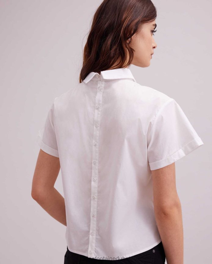 ملابس عبد اللطيف Anne Fontaine نحيف تي شيرت باستيد بأكمام قصيرة مع ياقة مرصعة بالجواهر أبيض T622DL125