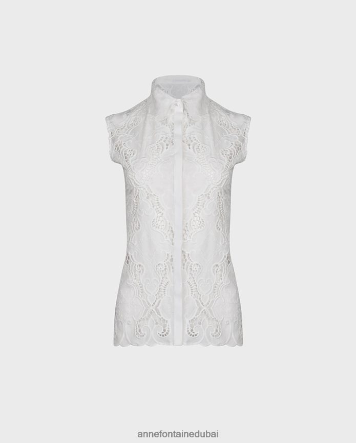 ملابس عبد اللطيف Anne Fontaine نحيف قميص باي، قميص العيينة بلا أكمام أبيض T622DL126