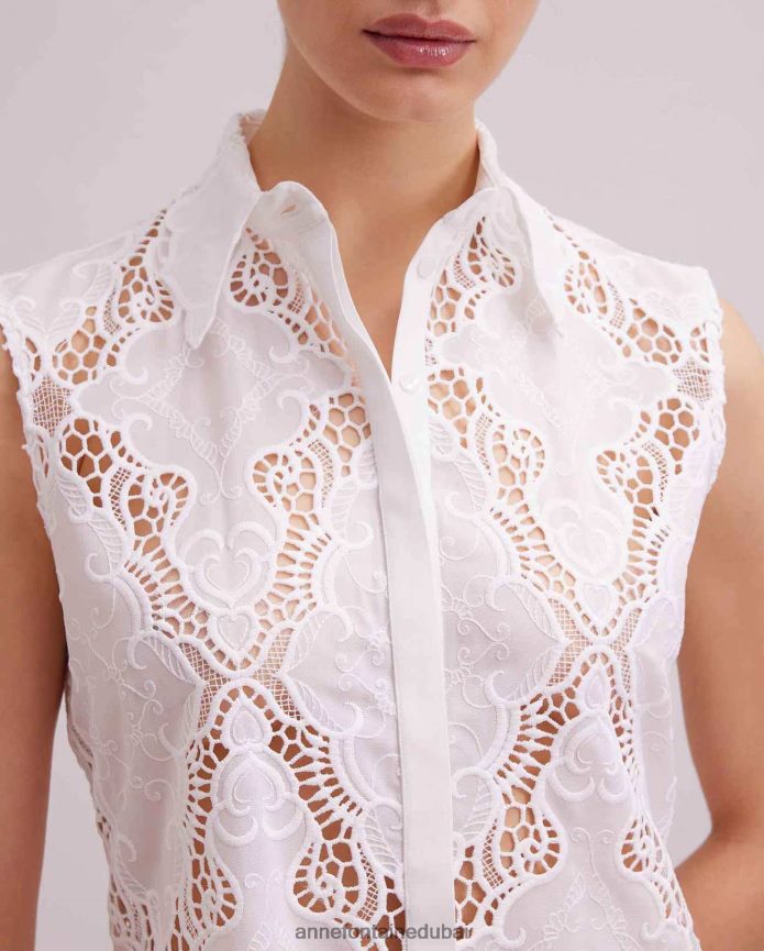 ملابس عبد اللطيف Anne Fontaine نحيف قميص باي، قميص العيينة بلا أكمام أبيض T622DL126