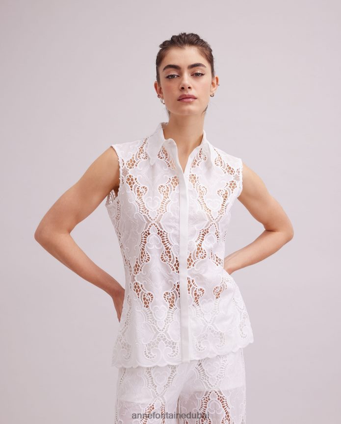 ملابس عبد اللطيف Anne Fontaine نحيف قميص باي، قميص العيينة بلا أكمام أبيض T622DL126