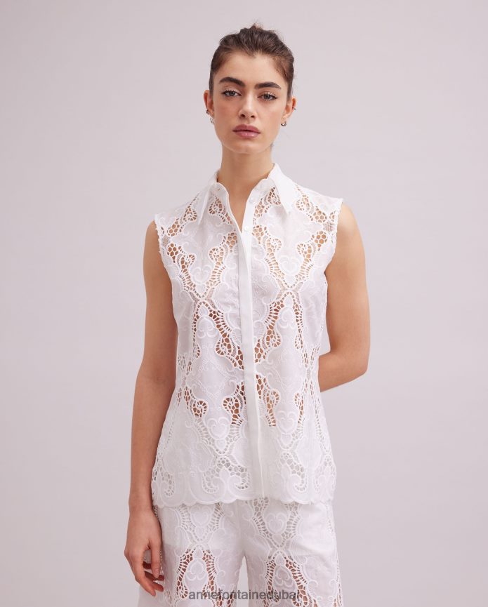 ملابس عبد اللطيف Anne Fontaine نحيف قميص باي، قميص العيينة بلا أكمام أبيض T622DL126