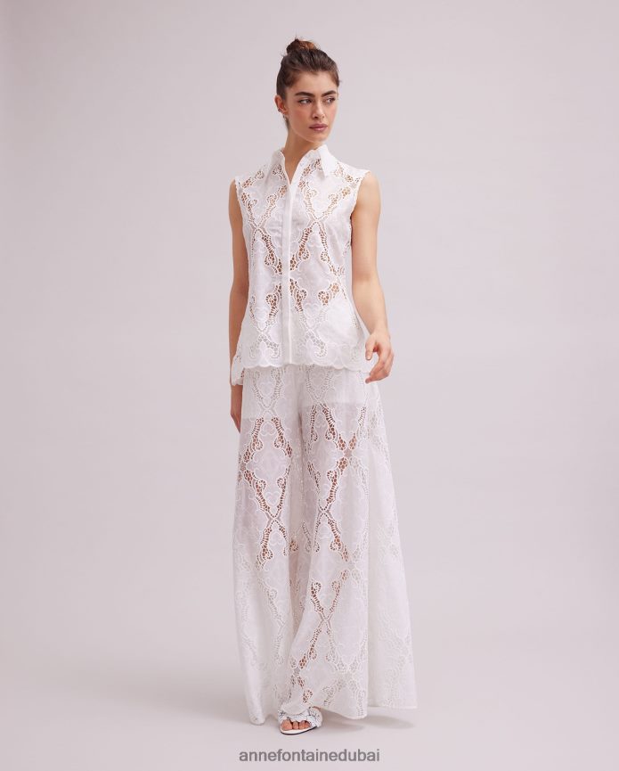 ملابس عبد اللطيف Anne Fontaine نحيف قميص باي، قميص العيينة بلا أكمام أبيض T622DL126