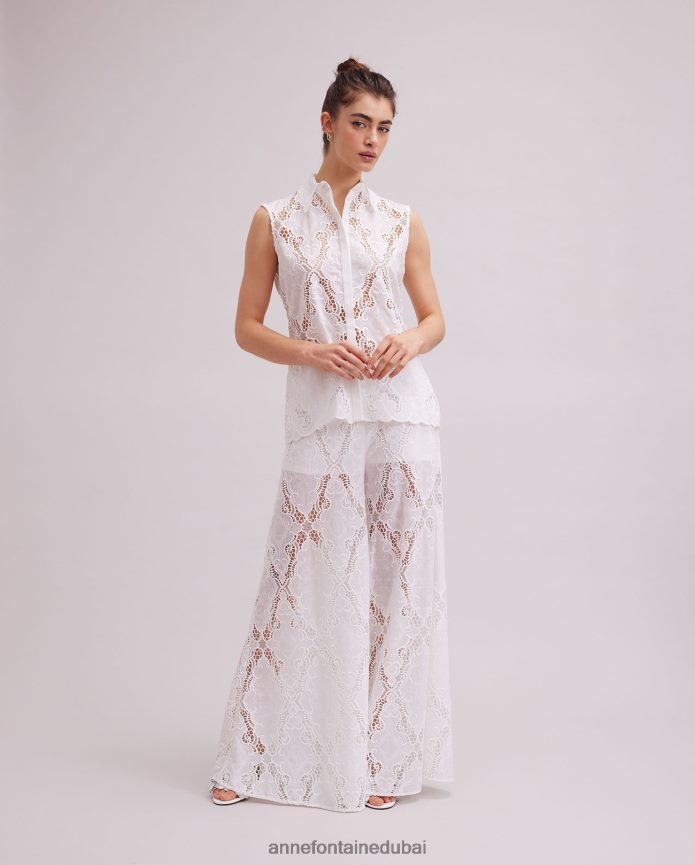 ملابس عبد اللطيف Anne Fontaine نحيف قميص باي، قميص العيينة بلا أكمام أبيض T622DL126