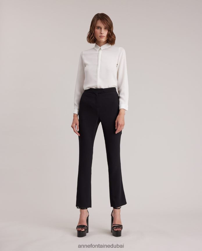 ملابس عبد اللطيف Anne Fontaine نحيف قميص ساجاني قميص كريب بأكمام طويلة مع أساور فرنسية أبيض T622DL127