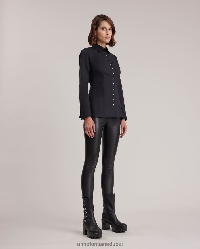 ملابس عبد اللطيف Anne Fontaine نحيف قميص لاريتون قميص البوبلين بأكمام طويلة أسود T622DL132