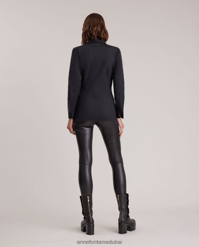 ملابس عبد اللطيف Anne Fontaine نحيف قميص لاريتون قميص البوبلين بأكمام طويلة أسود T622DL132