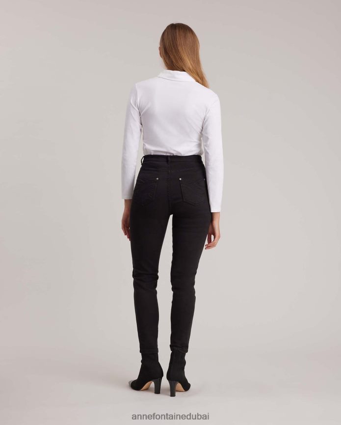 ملابس عبد اللطيف Anne Fontaine نحيف قميص داريان توب بيما جيرسي بسحاب أمامي أبيض T622DL145