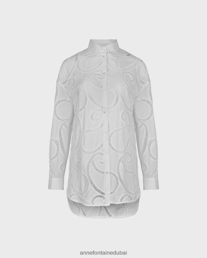 ملابس عبد اللطيف Anne Fontaine نحيف قميص تونيك بتصميم كولور مع تصميم بيزلي أبيض T622DL147