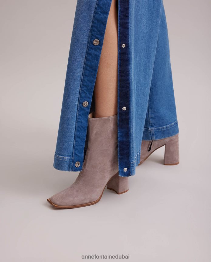 أحذية عبد اللطيف Anne Fontaine نحيف حذاء من جلد الغزال بكعب مكدس رمادي T622DL14