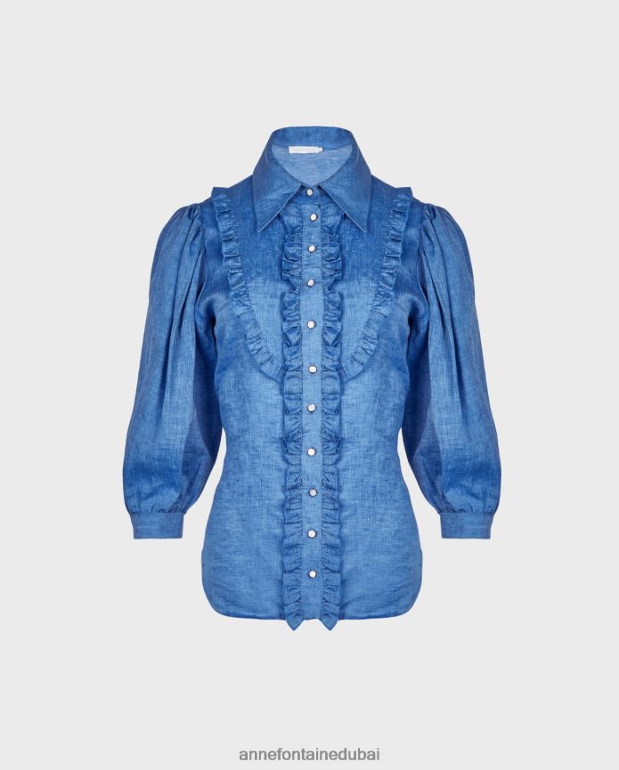 ملابس عبد اللطيف Anne Fontaine نحيف قميص أوليفييه مع تفاصيل كشكش صغيرة الدنيم T622DL153