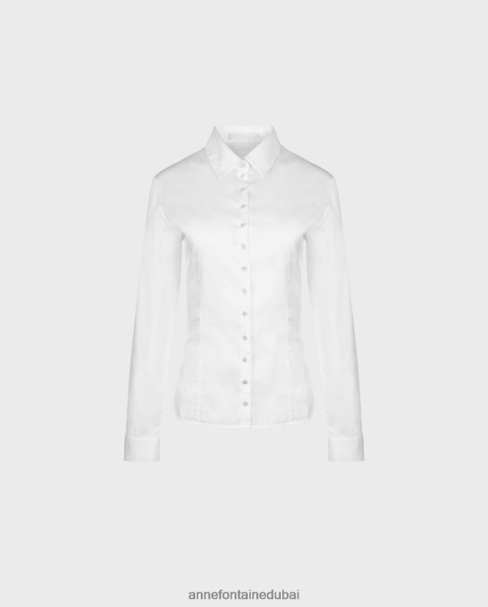 ملابس عبد اللطيف Anne Fontaine نحيف قميص جريس قميص كلاسيكي بياقة وأزرار سفلية مع خطوط صغيرة أبيض T622DL163