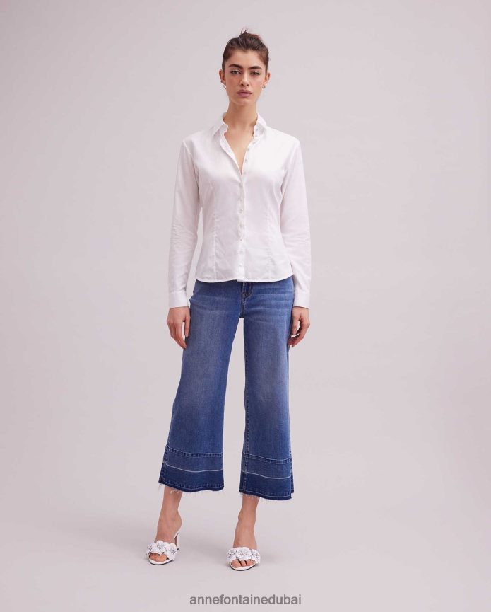 ملابس عبد اللطيف Anne Fontaine نحيف قميص جريس قميص كلاسيكي بياقة وأزرار سفلية مع خطوط صغيرة أبيض T622DL163