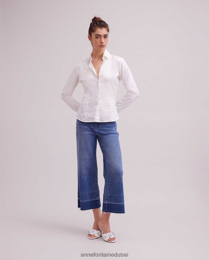 ملابس عبد اللطيف Anne Fontaine نحيف قميص جريس قميص كلاسيكي بياقة وأزرار سفلية مع خطوط صغيرة أبيض T622DL163