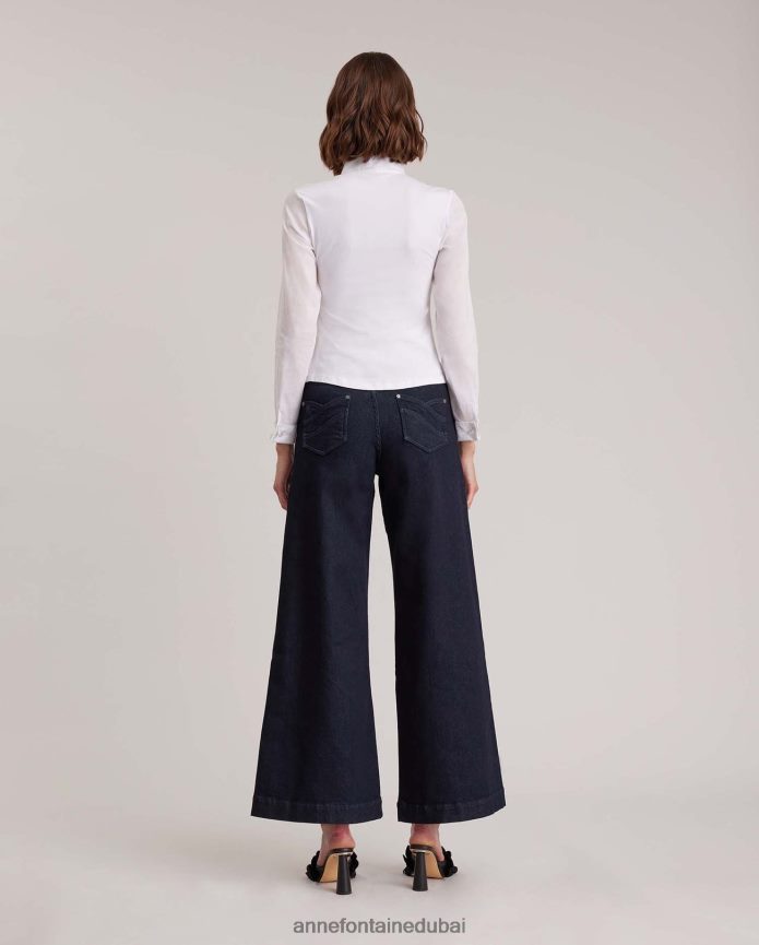 ملابس عبد اللطيف Anne Fontaine نحيف قميص إرمين قميص قطني مطاطي بتصميم أرابيسك أبيض T622DL165